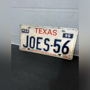 Vintage 1986 License Plate JOES 56 Texas Sesquicentennial 1836-1986 MAR …